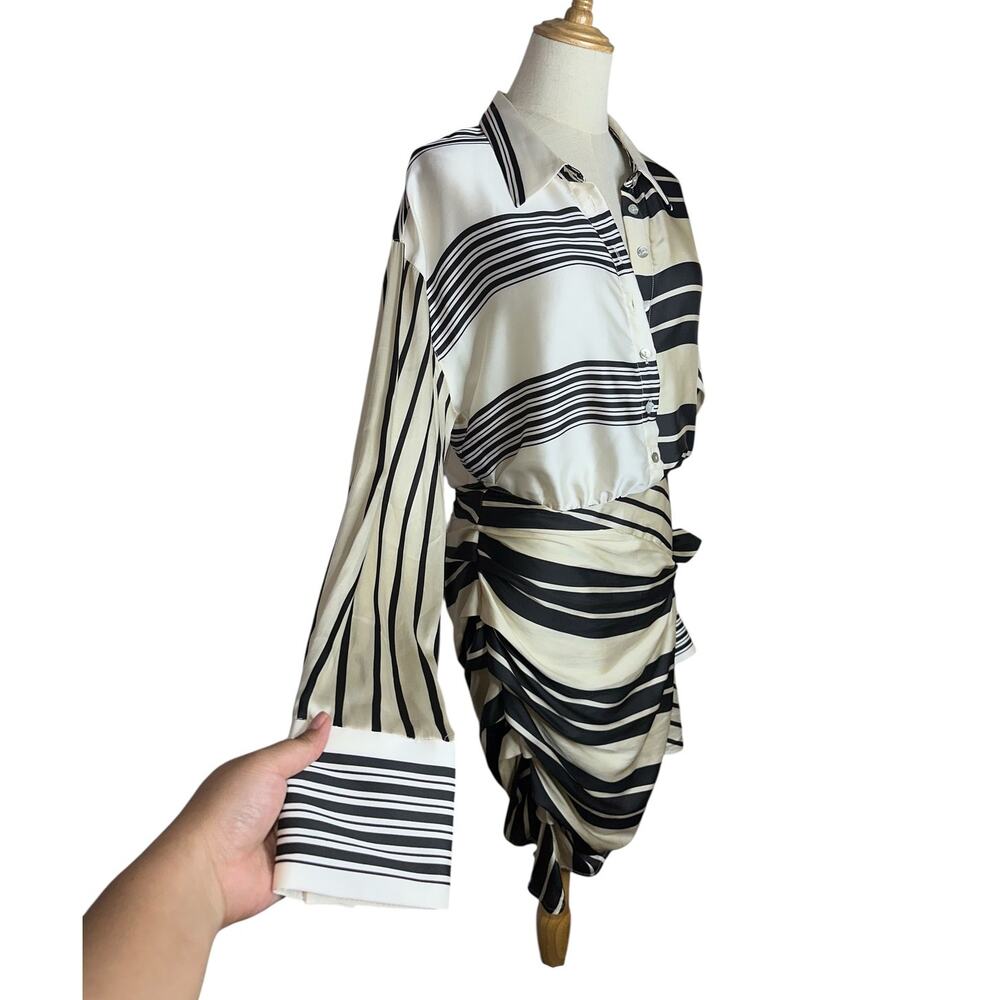 L'Academia Striped Kamile Asymmetrical Side Knot Satin Mini Dress Size Medium - Picture 6 of 12